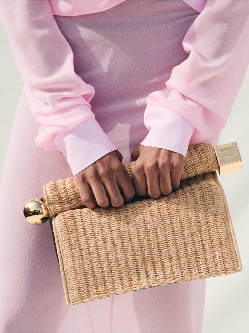 **summer** must have bag woven rattan Roll-Top Clutch with Gold Hardware